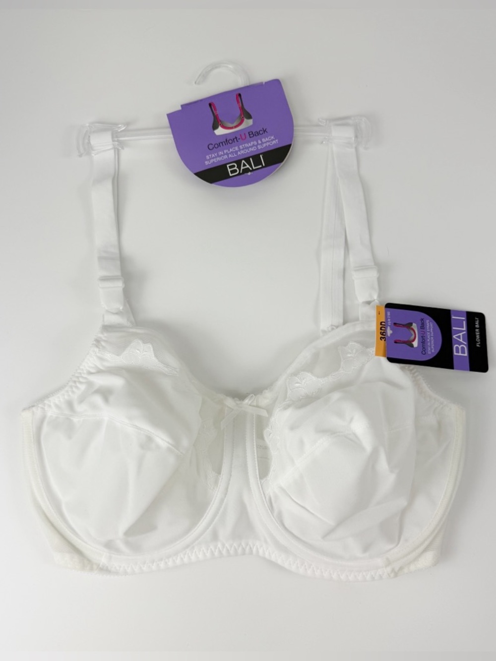 Bali Comfort U Back Bra Womens 36DD White Floral NWT NEW